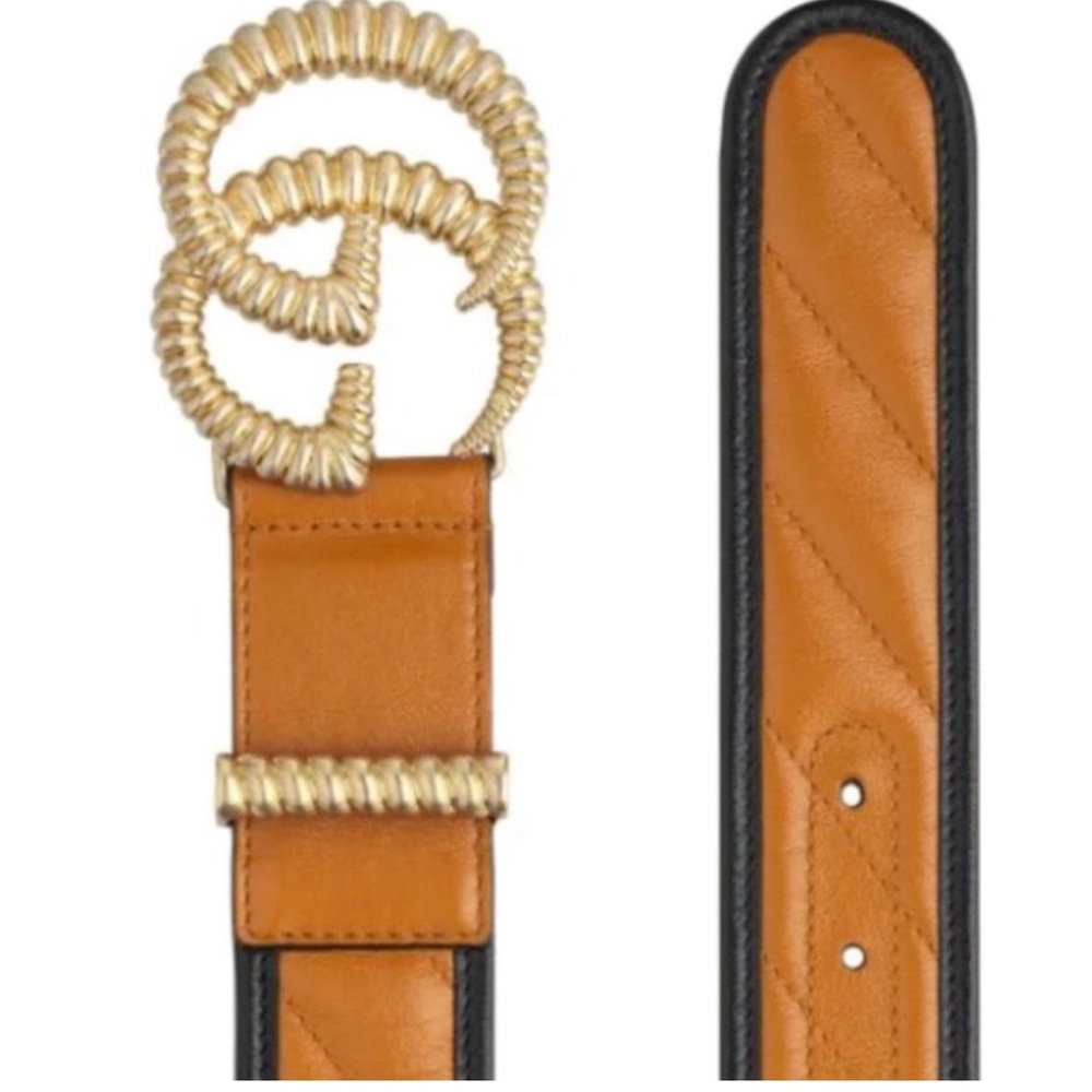 Gucci logo buckle belt Matlasse leather belt cognac and black - Picture 2 of 9